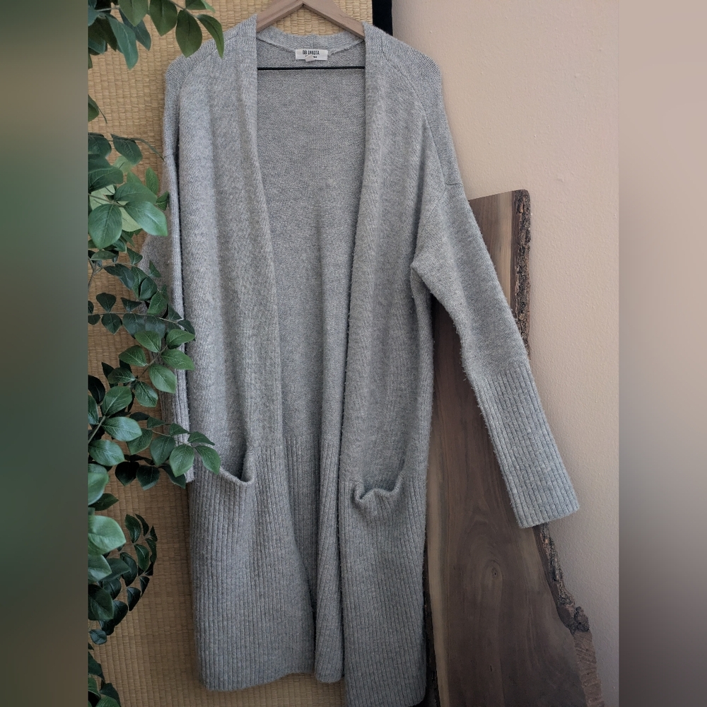 Gray Open-Front Cardigan Sweater